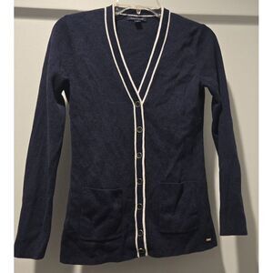 Tommy Hilfiger Cardigan Sweater Womens Small Navy Blue Long Sleeve‎ V Neck